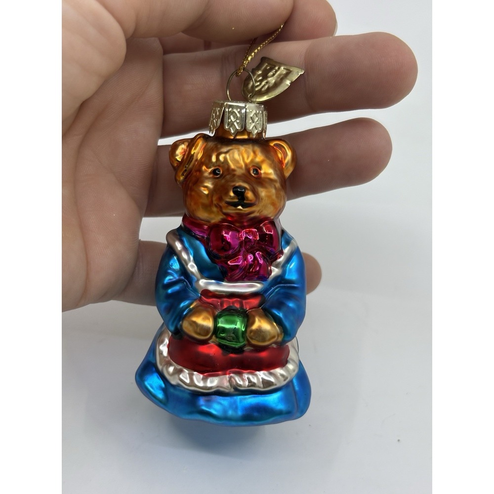 2002 Thomas PACCONI Classics Teddy Bear Blown Glass Christmas Ornament Vintage